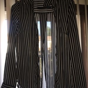 Striped Collared Button Down W/ Split Back